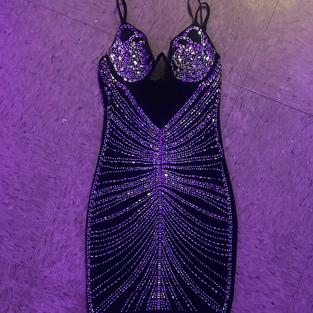 Elegant Black and Purple Embellished Dress